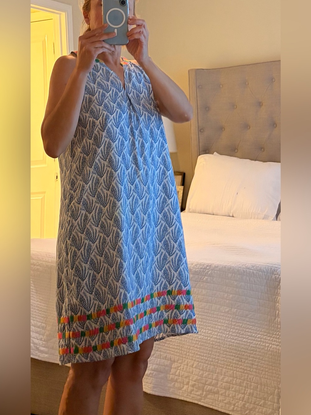 THML Blue & White Printed Halter Dress with Rainbow Embroidery - Picture 3 of 15